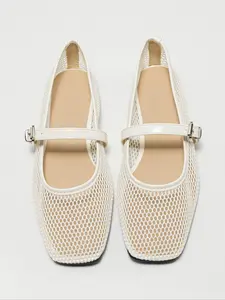 Women's Mesh Ballet Flats with Square Toe and Ankle Height, Breathable Mesh Design, One-String Buckle, Fashionable Mary Jane Shoes for Summer