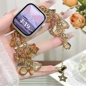 Star & Moon Design Watch Band (Band Only), Fashionable Watch Band for Women & Girls, Wearable Accessories Compatible with Apple Watch Series