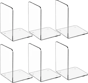 MaxGear Acrylic Bookends - Clear Decorative Heavy Duty Non-Skid Book Stoppers (6 Pieces, Large)