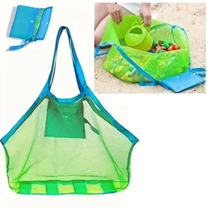 Large Mesh Beach Tote Bag - Self-Folding, Quick-Dry, Lightweight Durable Nylon with Fixed Shoulder Straps for Travel, Camping, Self-Folding Travel Bags Storage