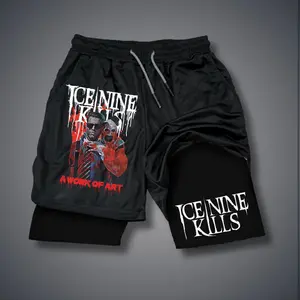 Ice Nine Kills Band Summer Men's Jorts Outfit Graphic Shorts Double-Layer Sports Shorts with Elastic Waistband & Drawcord for Comfortable Wear