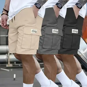 3-PACK Summer Men's Cargo  with Slanted Pockets & Elastic Waist - Beige Black Gray Khaki - Lightweight for Fishing & Outdoor Activities Menswear Big Set Tropical Plain men  graphic  men's cargo graphic shorts