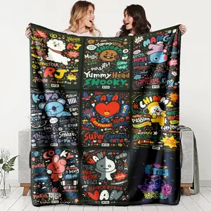 Bt21 Character Flannel Blanket, Comfortable Warm Durable, Ideal for Sofa Office Bed Camping Travel, Perfect Holiday Gift
