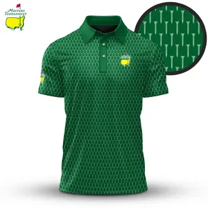 Green White Golf Polo Shirt Masters Tees Pattern Men’s Lightweight Breathable Performance Outfit