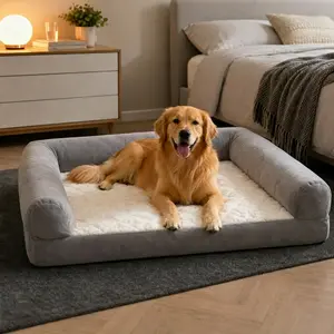 1 Pcs Jumbo Orthopedic Foam large Dog Bed for Large Dogs High Quality machine-washable cover with Decorative cushion Easy Assembly Grey Pet Bed for Joint Essential dog beds best gift for dog Affordable