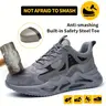 Men's Chic Gray Steel Toe Worker Shoes - Closed Breathable Mesh Fabric, Round Toe, Anti-Slip, Shock-Absorbent, Wear-Resistant, Soft, Lightweight, Flexible Sole, Heavy Protection, Durable Casual Work & Safety Footwear