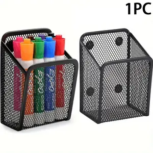 1PC Magnetic Pencil Holder, Mesh Stainless Steel Pen Basket, Metal Utensil Storage Organizer For Whiteboard, Blackboard, Kitchen, Locker, Home And Office, Marker Pen Holder, Pen Cups, Desk Organizer