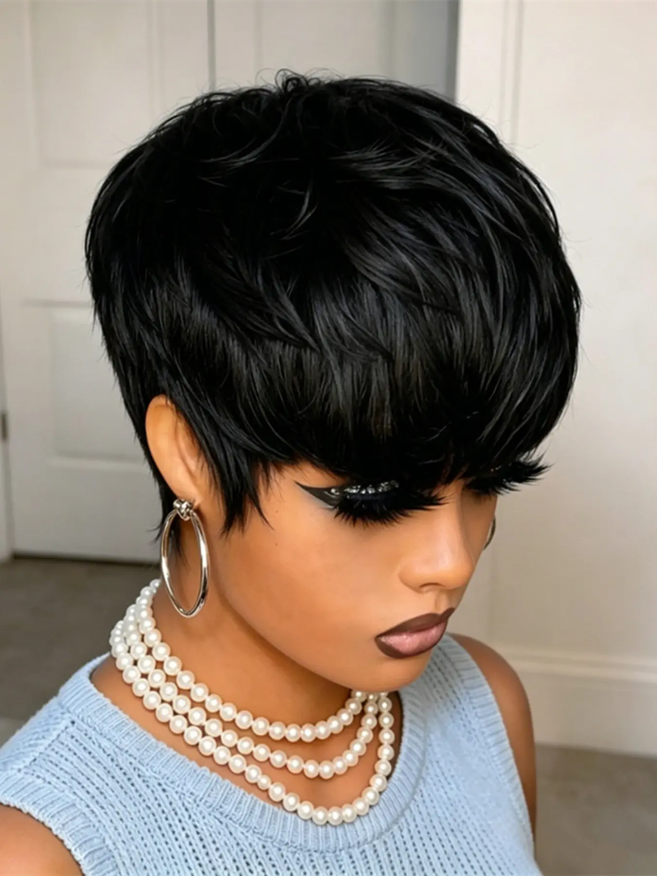 brown color  Pixie Cut Human Hair Wig, Short Straight, Machine Made, Daily Party Use, Natural Looking Wig, Stylish Gift Wig for Women pixie wig, Real Hair Wigs
