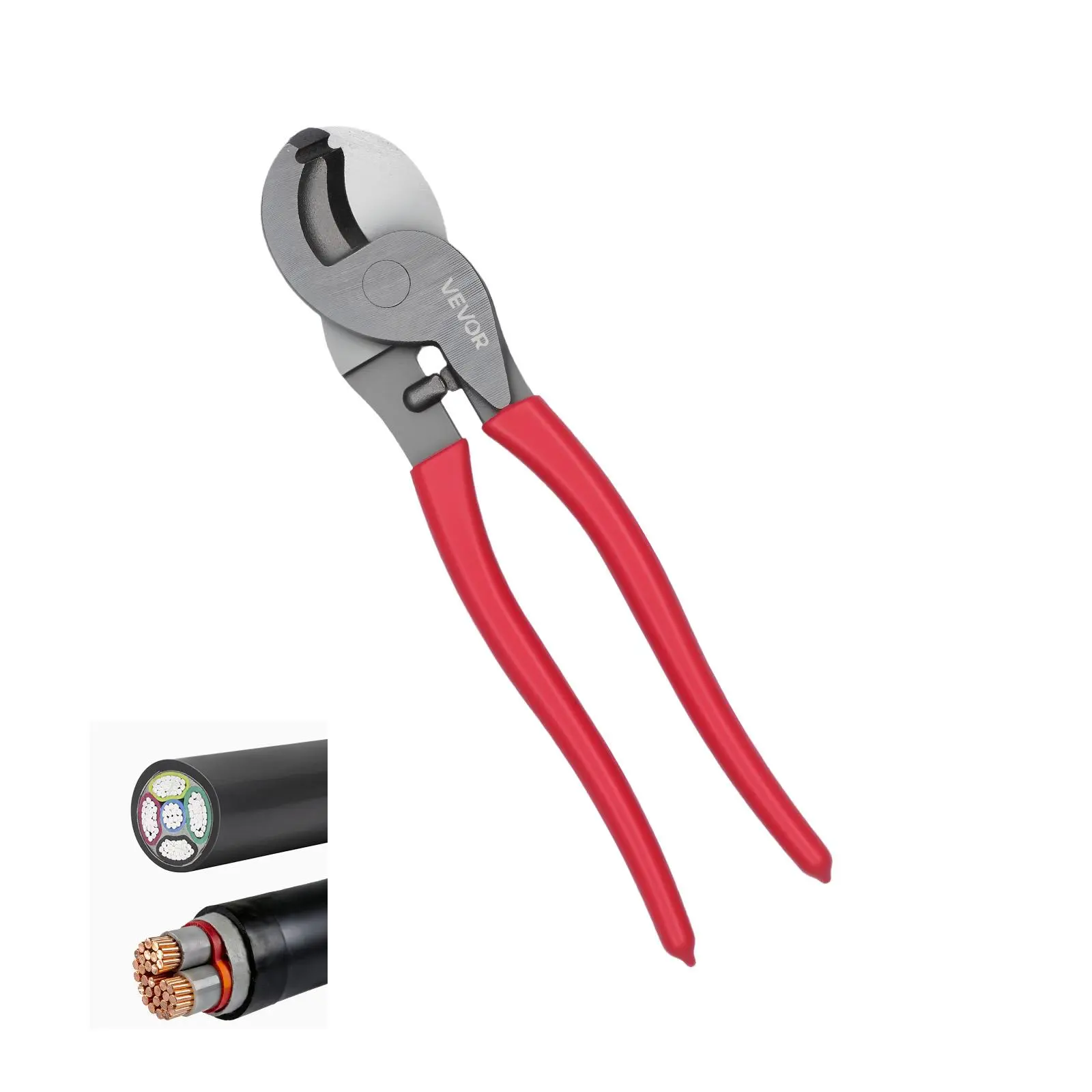 VEVOR High Leverage Cable Cutter Mechanic Tools, 9.25in Compact Forged Blades, PVC-Coated Effort-Reducing Grip Handles, Heavy Duty Cutting Pliers for 4/0 AWG Aluminum, 2/0 AWG Copper, 100-Pair 24AWG Comm Cables, 235x50mm, Ideal for Automotive Repair