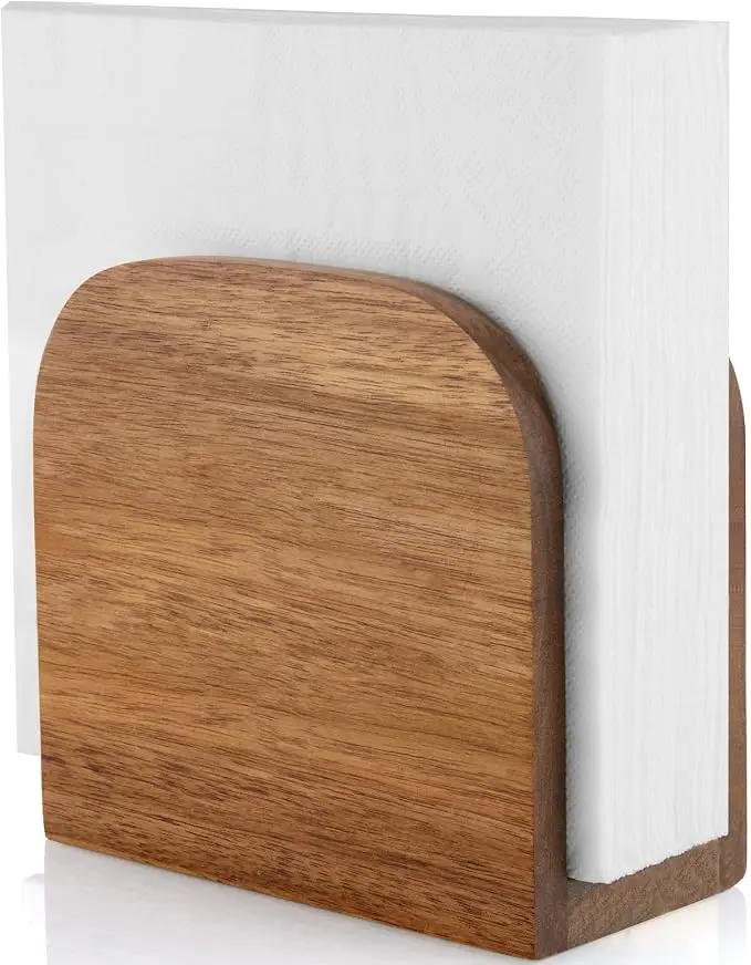 Wooden Upright Napkin Holder – ALELION Acacia Wood Napkin Stand for Kitchen Countertops, Dining Tables & Outdoor Entertaining