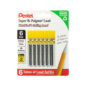 Pentel Super Hi-Polymer Lead Refills, 0.9mm, 90 Pcs, 6 Tubes Pack