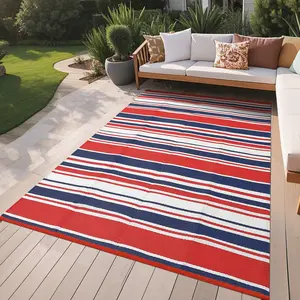 Modern Striped Outdoor Rug Double-sided Reversible Plastic Straw Rug Geometric Patterned Area Rug UV Resistant Washable for Balconies Campgrounds RV Backyards and Beaches