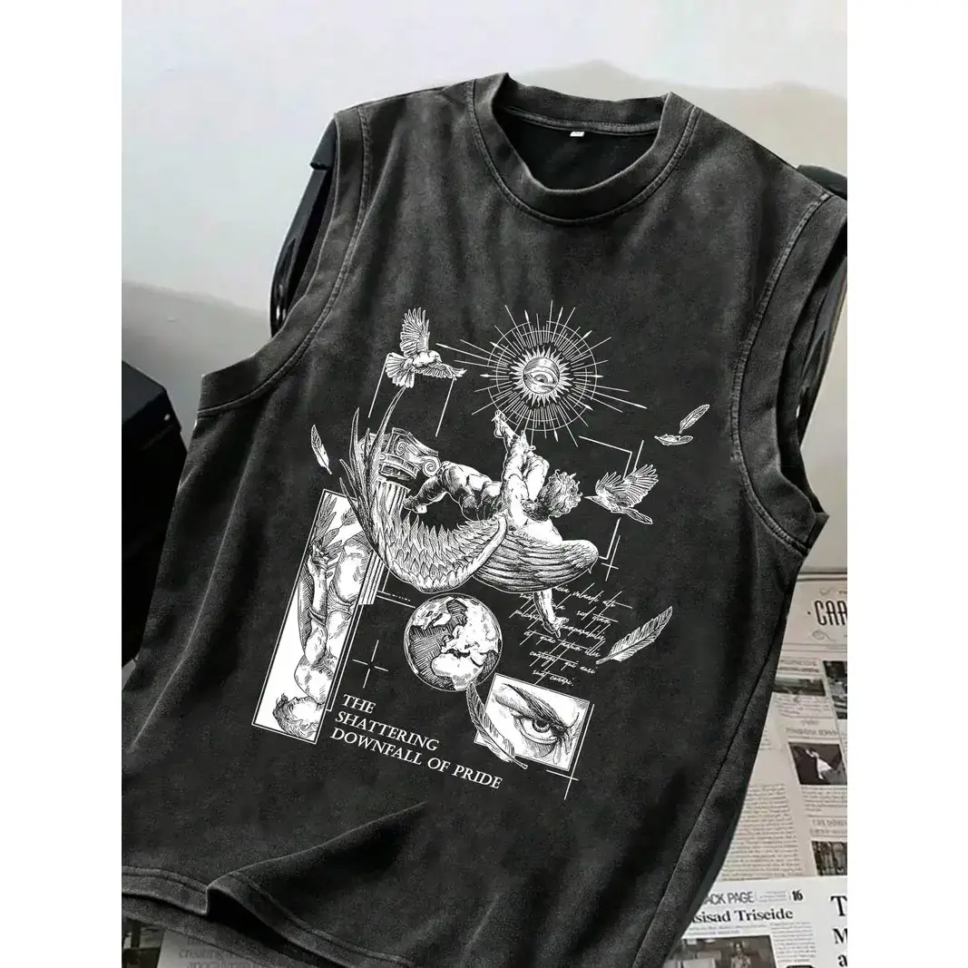 Soft Cotton Distressed Tank Top, Slim Fit Washed Sleeveless Shirt for Summer