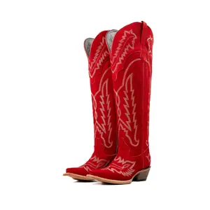 Maggie Suede Knee High Wide Calf Snip Toe Cowgirl Boot