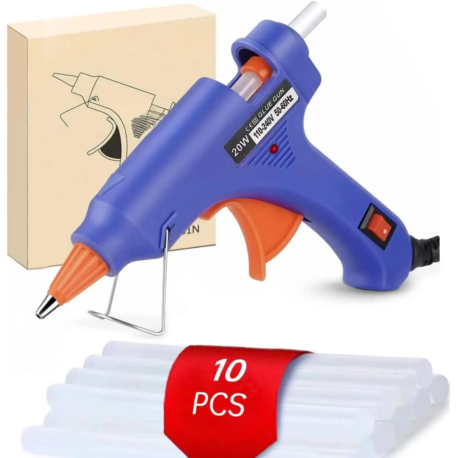 Mini Hot Glue Gun 10pcs Glue Stick Hot Glue Gun Set For Quick Repair Artist DIY Art Home 20w Blue