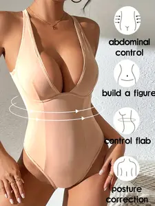 Women's Halter Deep V Underwire Bodysuit, Tummy Control & Butt Lift, Adjustable Crisscross Back Straps, Seamless Shaping for Daily Wear