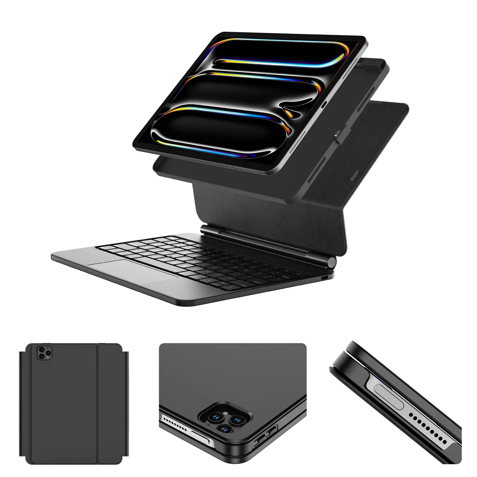 Accrosoo Magnetic Floating iPad Keyboard Case with Trackpad, PD Passthrough Charging Cable, RGB backlit Backlight, Pencil Slot, Slim Detachable Cover for 10.9"/11" Models, 11" Pro/Air (2021-2025)