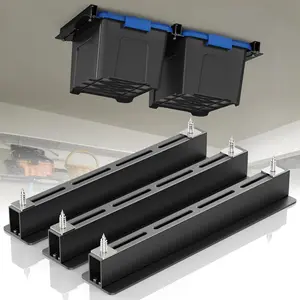 Overhead Garage Storage Rack, Garage Ceiling Storage Racks, Heavy Duty Storage Bin Ceiling Rails for 27 Gallon Totes, Tote Storage Rack System -Black (3 Sets for 2 Bins)