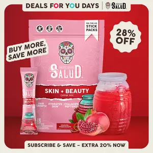 Salud 2-in-1 [Skin & Beauty] Dietary Supplement Drink Mix Packets, Collagen Peptides (Verisol), Hyaluronic Acid, Vitamin C, Biotin, Lustriva, Gluten-Free, Skin Care & Hair Support, For Men & Women (15 Servings), Deals For You Days