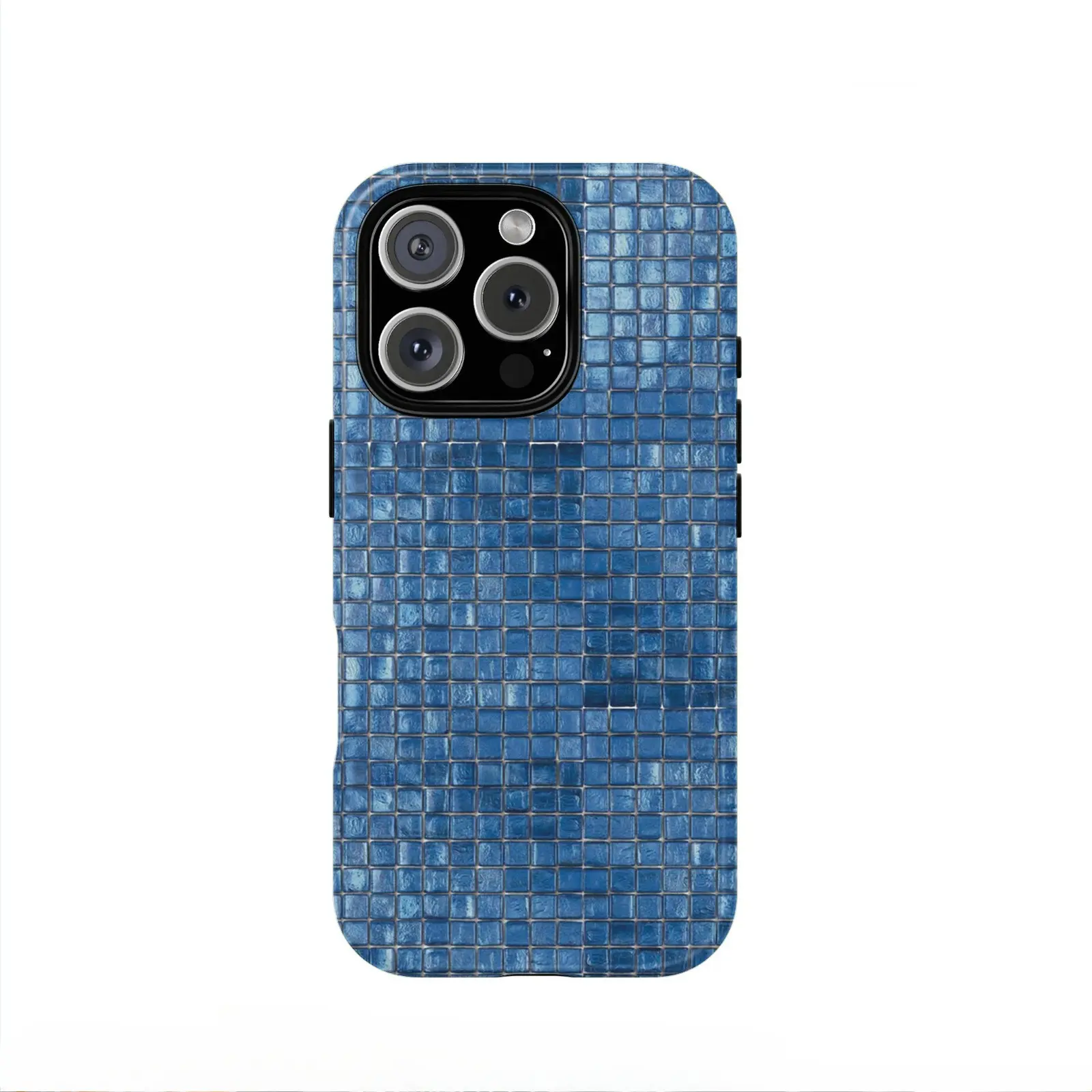 This blue mosaic-textured dual-layer protective case is a durable 2-in-1 device suitable for iPhone 17/16/15/14/13/12/11 Pro Max/Plus/Pro and Samsung Galaxy S25/S24/S23 Ultra series. It features a simple and stylish design.