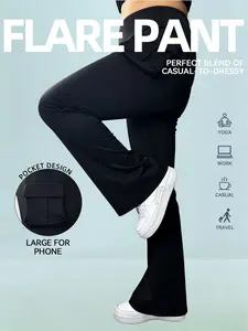 High Waist Wide Leg Pants, Side Pocket Design, High Elasticity Slimming Effect, Abdomen Shaping Butt Lifting, Versatile Casual Sportswear