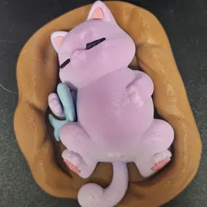 3d printed sleeping cat with fish