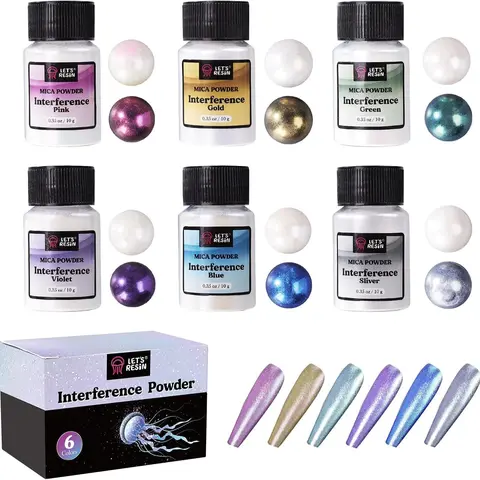 Resin Mica Powder, 6 Colors Interference Mica Powder for Epoxy Resin, Spirit Pearl Pigment Powder for Resin, Paint, Slime, Art,DIY Coloring Supplies- LET'S RESIN