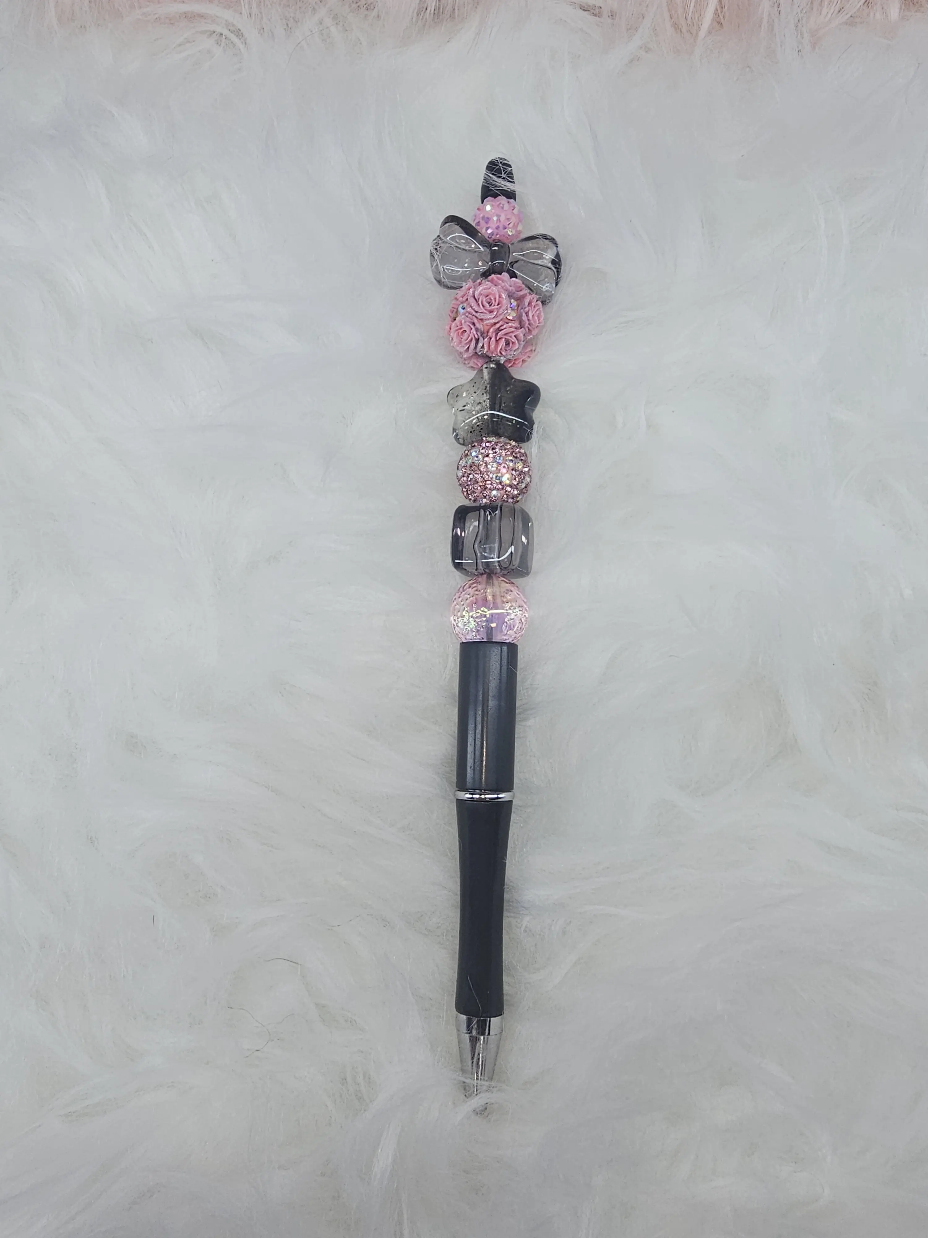 Black and pink bling beaded pen