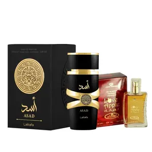 2 Pack of Lattafa Perfumes Asad for Unisex Eau de Parfum 3.4 Ounce and love Apple 50 ml perfume