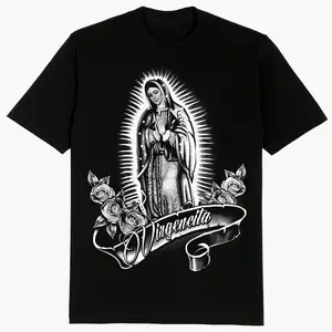 Guadalupe Virgin Mary Pray Flower, Chicano Clothing, Gangster clothes, Hoodies for men, Men's clothing, Streetwear, Lowrider, Graphic tee, Men gifts Fabric Unisex