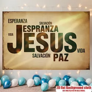2D Flat - 2D Flat - 1pc a 2D Flat Banner Featuring The Theme of The Redeemer with Spanish Text, Suitable for Background Decoration, Photo Props, And Various Decor Needs for Home, Room, Wall