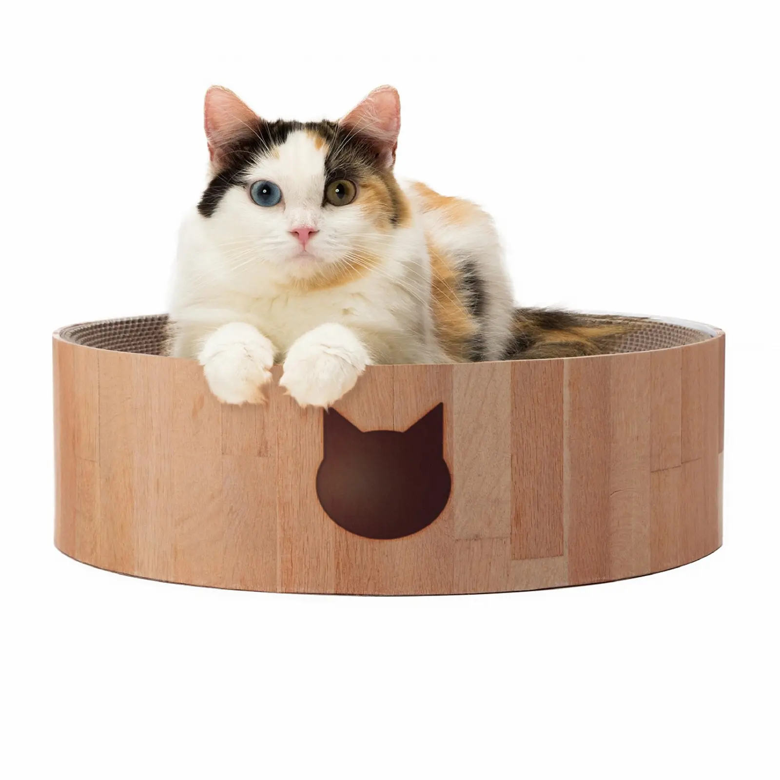 Cozy Cat Scratcher Bowl (Oak, Regular) - Reversible Cardboard All in One Furniture Bed Sofa Couch Curvy Relaxing Pad Fun Scratching Replaceable Indoor