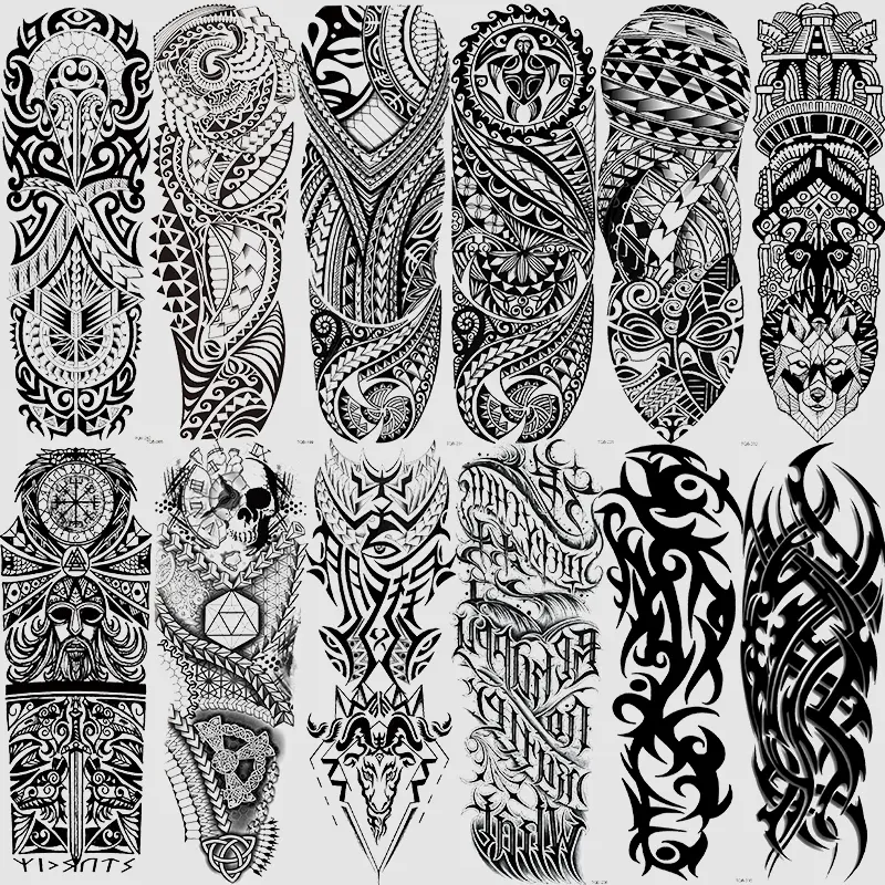 12 Piece Full Arm Temporary Tattoos, Tribal Totem Cool Cow Turtle Design, Waterproof Realistic Body Art Stickers for Men Women