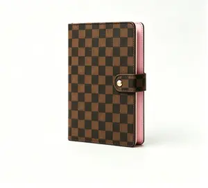 Premium A5 Checkered Leather 3-Ring Binder Planner - US Letter Size Portfolio, Detachable Refillable Journal with Card Slots, Pen Loop, Classic Damier Pattern Office Organizer for Work, Daily Planning