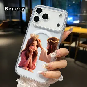 Magnetic Soft Case for iPhone 17 16  Pro Max Plus 15 14 13 12 11 Air E Divine Crown Bestowal Pattern Anti-Yellowing Shockproof ultra-thin Silicone Crystal Transparent Acrylic Large Hole Cover Supports Wireless Charging