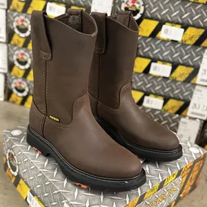 MENS WORK BOOTS COWHIDE SUELA FORCE ROUND TOE BOTAS PARA TRABAJO PLANTILLA EN PIEL BROWN