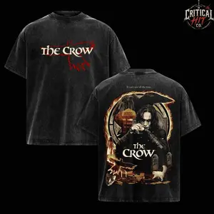 The Crow Eric Draven Vintage Washed Oversized T-Shirt, Gothic Cult Classic Movie Graphic Tee, Heavyweight Cotton Dark Aesthetic Streetwear, Double Sided Brandon Lee Film Fan Shirt, Retro 90s Horror Fantasy Merch Gift NL9