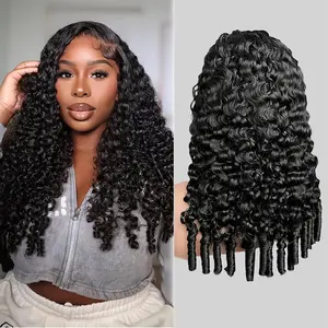 Burmese Curly Wear and Go Glueless Wig Human Hair Curly Texture with Finger Coil Ends Upgrade 13X6 Pre Cut Lace Flip Over Beginner Friendly with Drawstring 220% Density 24 Inch