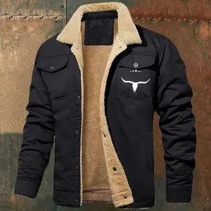 Men's Retro Western Jacket Warm Fleece Coat Work Cargo Trucker Jackets Tops