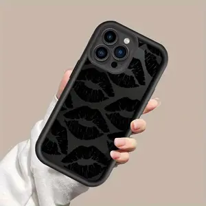 Phone Case for Iphone 15 14 13 12 11 Pro Max Mini 11Pro 12Pro 13Pro 14Pro 15Pro Protective Silicone Soft Shockproof Cover Sexy Black Lips Kiss
