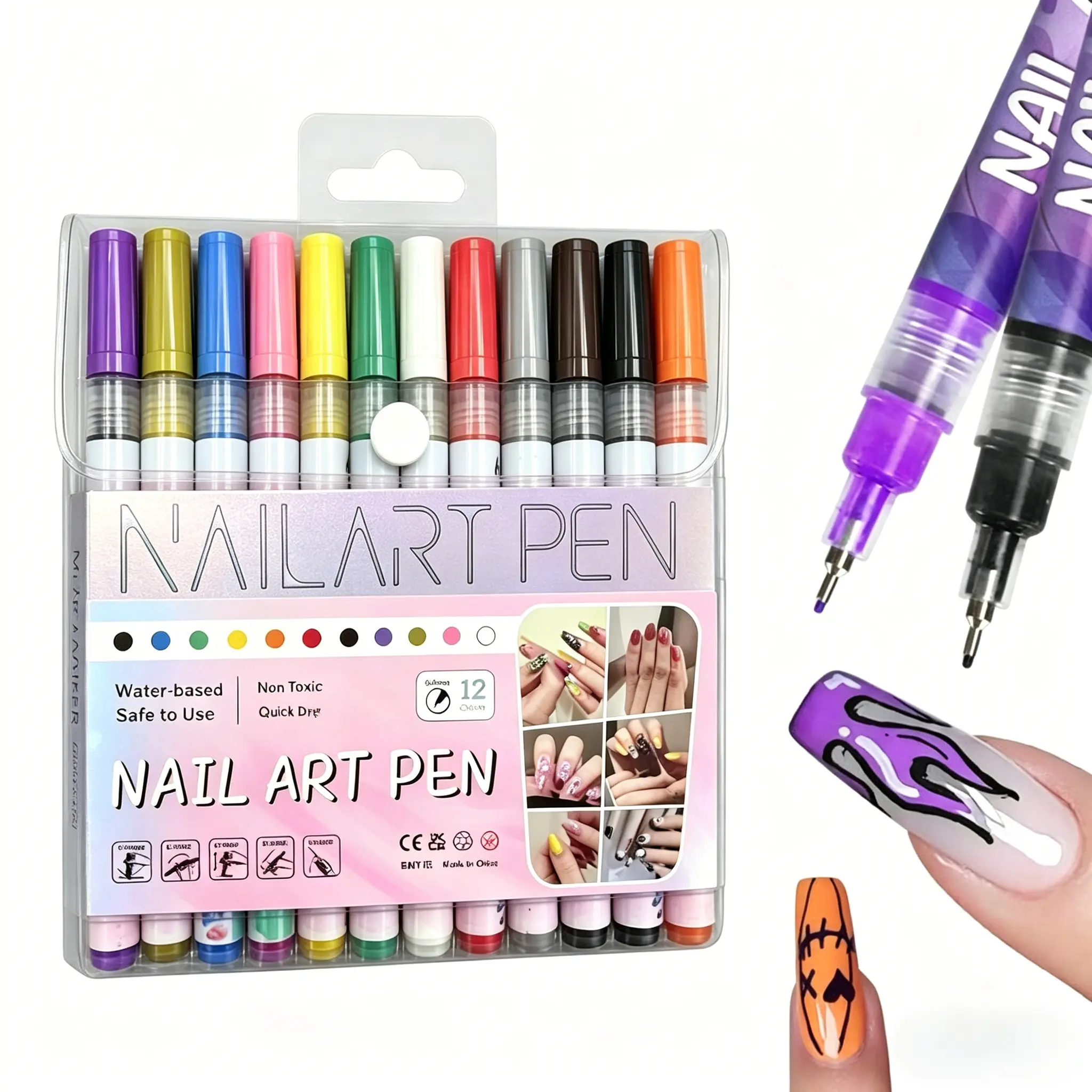12-Color Nail Art Pen Set,Fine Tip Nail Polish Pens for Drawing & Painting, Quick-Dry Acrylic Liner Pens for DIY Nail Art & Manicure Design，giftsetswomen，best friend birthday gift，teen girl gifts