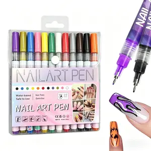 12-Color Nail Art Pen Set,Fine Tip Nail Polish Pens for Drawing & Painting, Quick-Dry Acrylic Liner Pens for DIY Nail Art & Manicure Design，giftsetswomen，best friend birthday gift，teen girl gifts