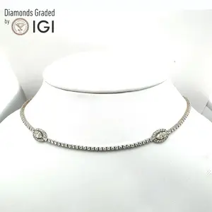 IGI Certified 4.08 CT Round Cut Natural Diamond Necklace 14k White Gold