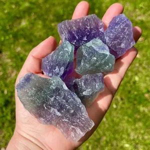 3 Pieces Raw Rough Natural Purple Green Fluorite Crystal Rock Chunks Healing Mineral Rocks Specimens Gifts, 3-5cm size