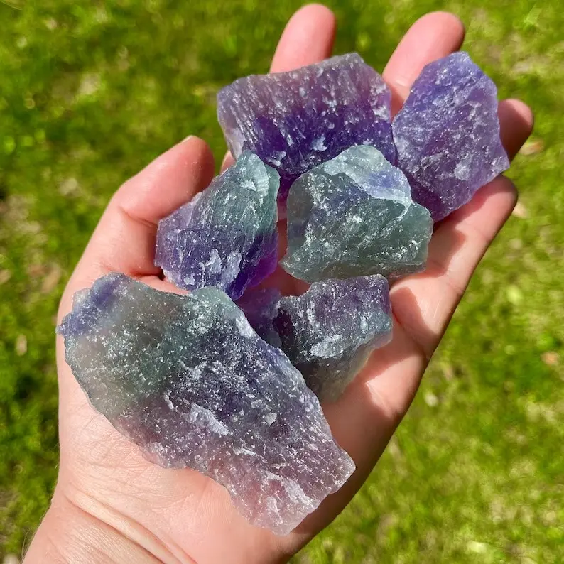 3 Pieces Raw Rough Natural Purple Green Fluorite Crystal Rock Chunks Healing Mineral Rocks Specimens Gifts, 3-5cm size