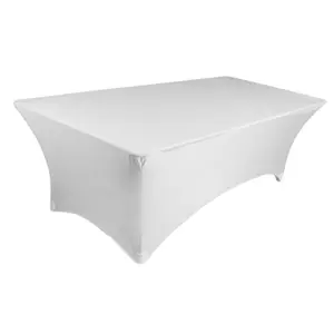 Tektrum  4ft/6ft/8ft Long Rectangular Stretch Tablecloth, Spandex Jacket Cover, Tight Fit Linen-Fitted Table Cover For Trade Show, DJ, Wedding, Party, Banquet, Event, Kiosk, Vendor - Premium Fabric (White)