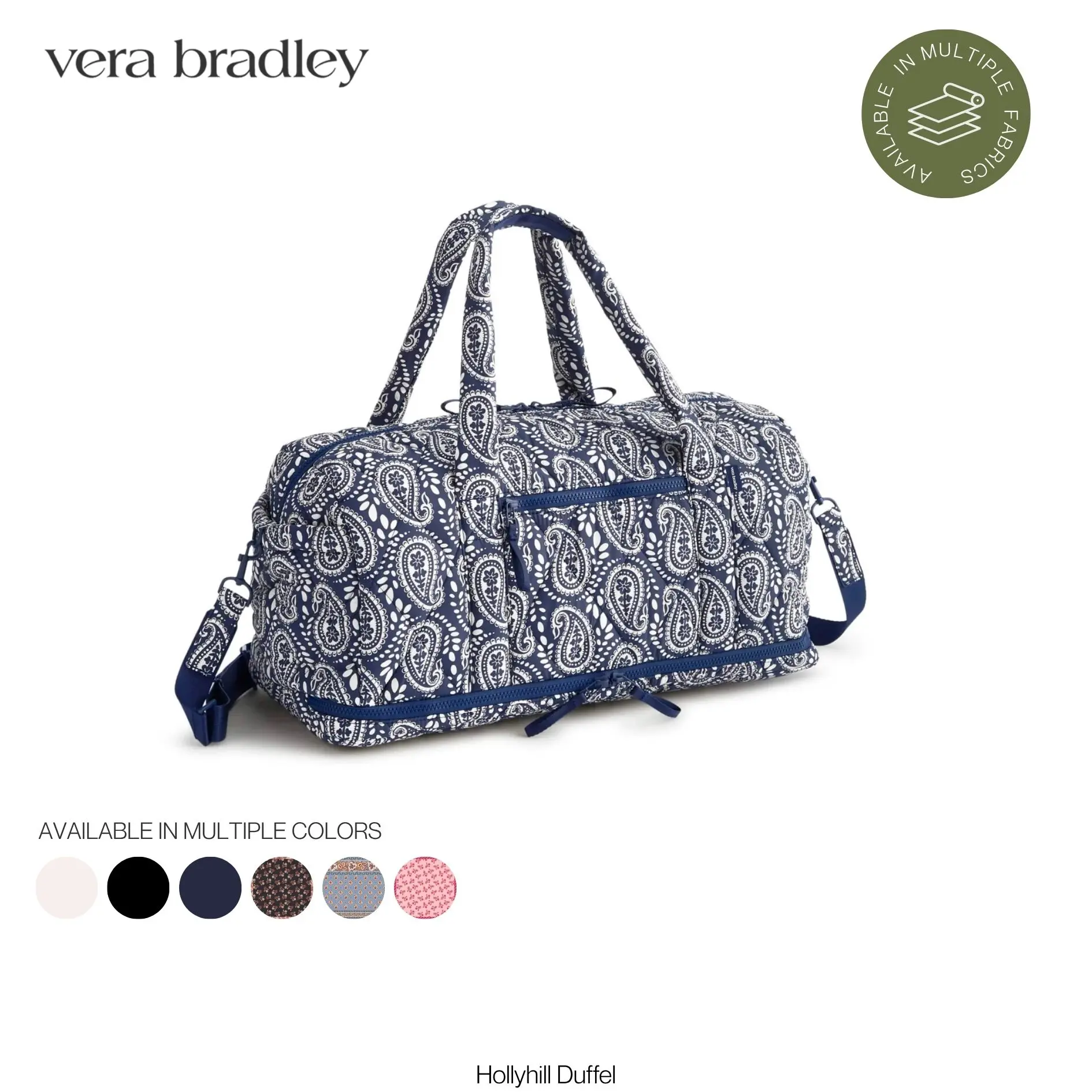 Vera Bradley Hollyhill Duffel, 27L Travel Bag with Shoe Compartment and Adjustable Strap