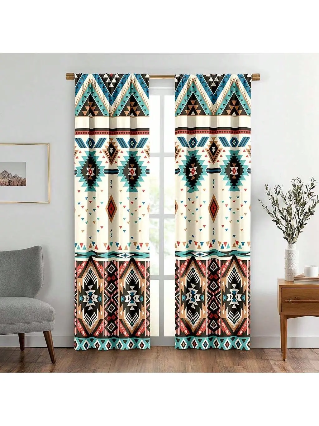2pcs Boho Curtains,Light Beige Mandala Window Curtain, Ethnic Vintage Patterned Window Drapes for Bedroom and Living Room - Rod Pocket Design for Privacy and Style
