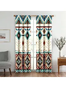 2pcs Boho Curtains,Light Beige Mandala Window Curtain, Ethnic Vintage Patterned Window Drapes for Bedroom and Living Room - Rod Pocket Design for Privacy and Style