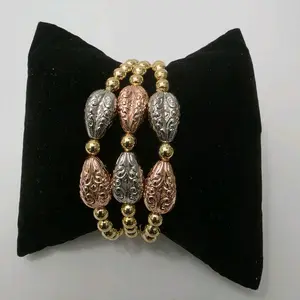 18K Gold Plated 3 in 1,  Elastic Beaded Bracelet  Texture "Diamondcut"